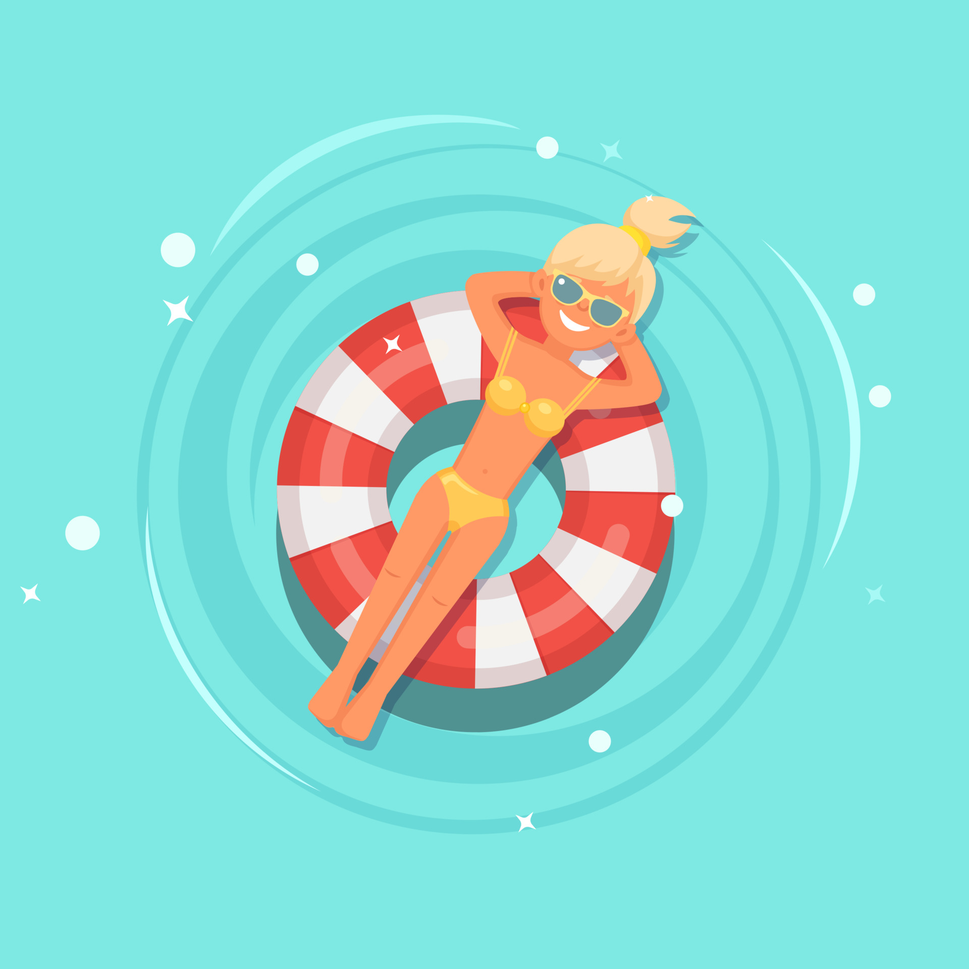 vecteezy smile girl swims tanning on air mattress life buoy in 6582441